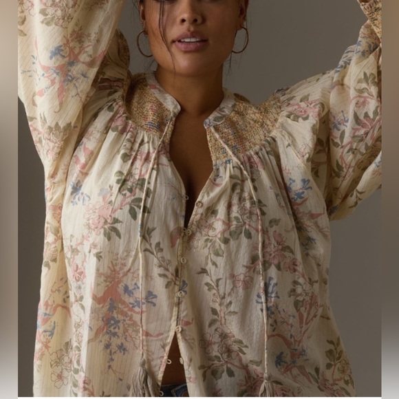 Anthropologie Long Sleeve Smocked Lurex Top - Picture 5 of 11